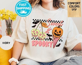 Comfort Colors Halloween Shirt: Sweet & Spooky Ice Cream Pumpkin Tee