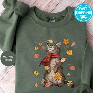 Katzen Herbst Herbst Sweatshirt, lustiges Thanksgiving Sweatshirt, Katzenliebhaber Sweatshirt, Katze Herbst Blätter Baum Sweatshirt, Herbst Liebhaber Hoodie