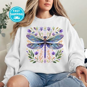 Dragonfly Floral Sweatshirt: Cottagecore Botanical Garden Lover