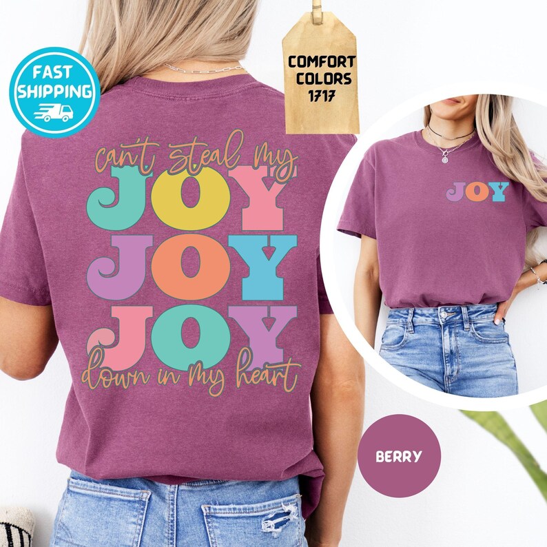 Comfort Colors Can’t Steal My Joy Shirt, Psalm 23:4 Christian Graphic Tee, Church Friend image 5