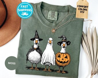 Goose Halloween Comfort Colors® Shirt, Women's Halloween Shirt, Vintage Ghost Pumpkin Witch Goose Graphic Tee