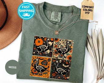 Comfort Colors® Floral Halloween Duck T-Shirt, Spooky Goose Tee,  Duck Skeleton Shirt, Fall Bird Lover Top