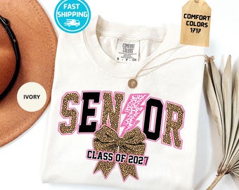 Senior 2027 Leopard Print Comfort Colors Shirt: High School Grad Gift