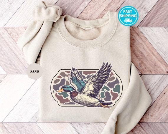 Camo Flying Mallard Sweatshirt: Hunting Season Hoodie, Duck Lover Gift
