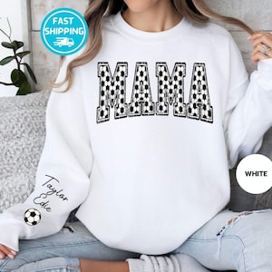 Personalize Soccer Mom Kids Name On Sleeve Sweatshirt, Mom Soccer Sweater, Soccer Mama Shirt, Gift for Soccer Mom, Fall Soccer Season Shirt