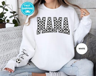 Personalized Soccer Mom Sweatshirt: Kids Name Sleeve, Soccer Mama Gift