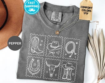 Comfort Colors® Western Stamp Shirt, Texas Cowgirl T-Shirt, Minimalist Cowboy Graphic Tee, Western Aesthetic Shirt