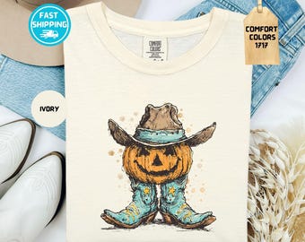 Comfort Colors® Western Cowboy Pumpkin Shirt Funny Halloween T-shirt Fall Vibes Tee