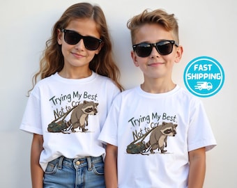 Trying My Best Not to Cry Back to School Kids Shirt, Funny First Day of School Toddler Tee, Raccoon School Shirts