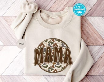Sudadera Camo Mama, regalo para mamá cazadora, sudadera con capucha de camuflaje retro, ropa para exteriores, suéter sureño