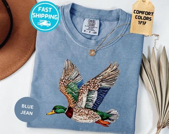 Comfort Colors Mallard Duck Flying Shirt, Duck Hunting, Outdoor Tee, Not Embroidery and Sparkly