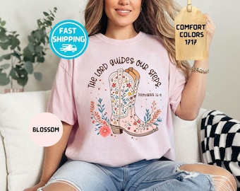 Camisa cristiana occidental Comfort Colors: botas vaqueras, camiseta con versículo bíblico