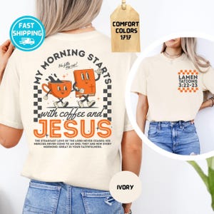 Comfort Colors® Coffee and Jesus Shirt, Retro Christian Shirt, Coffee Lover Gift, Bible Verse Shirt, Faith Based Shirt, Gift for Christian