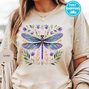 Dragonfly Floral T-Shirt: Cottagecore Botanical Garden Lover Gift