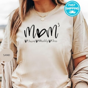 Camiseta personalizada para mamá de tres hijos, camiseta personalizada para mamá de 3 hijos con nombres de niños, sudadera &quot;Mamá al Poder&quot;, regalo para el Día de la Madre, camiseta para revelar el tercer bebé