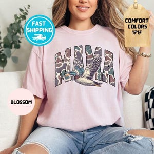 Comfort Colors Camouflage Mama Shirt: Duck Camo, Retro Varsity Style