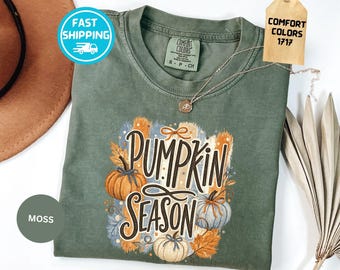 Comfort Colors® Pumpkin Season Shirt, Pumpkin Fall T-Shirt, Autumn Bow Tee