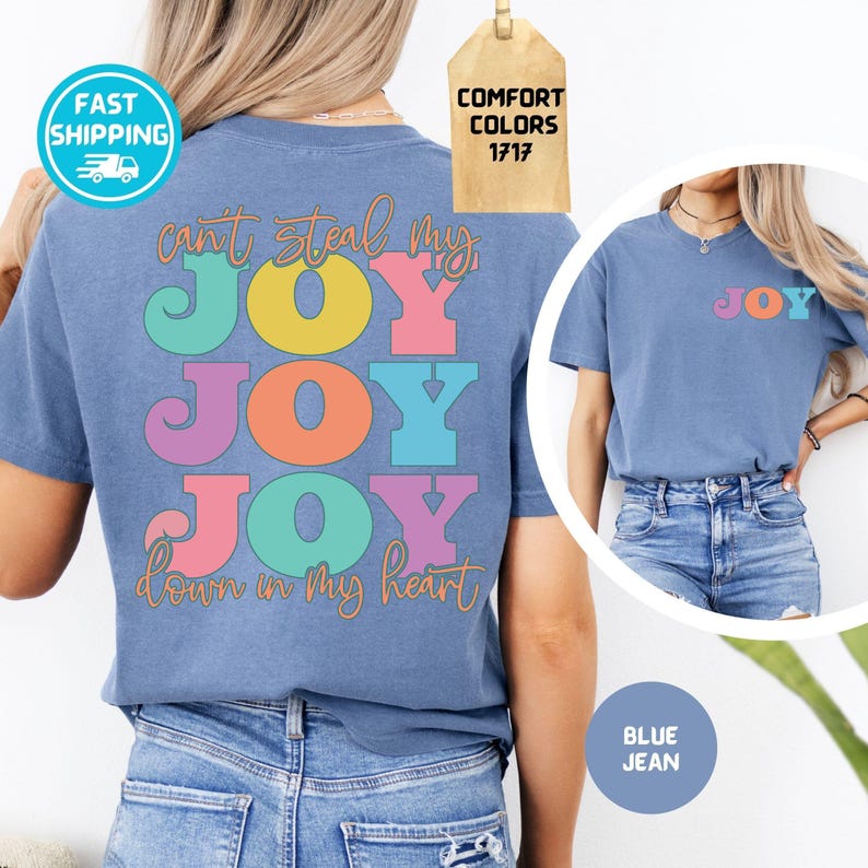 Comfort Colors Can’t Steal My Joy Shirt, Psalm 23:4 Christian Graphic Tee, Church Friend image 7