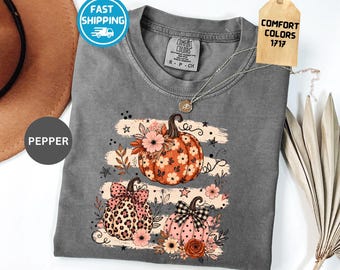 Comfort Colors Preppy Floral Pumpkins Shirt, Fall Pumpkin Tee
