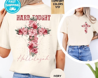 Komfort Farben Blumenkreuz T-Shirt: Christliches Halleluja Geschenk