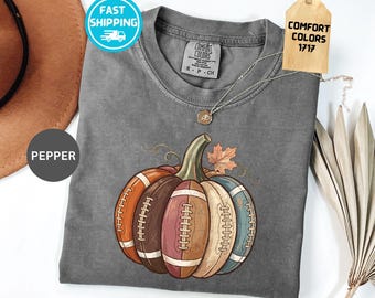 Comfort Colors® Football Pumpkin Shirt, Game Day Season Tee, Vintage Cozy Fall Shirt, Game Day Autumn Tee