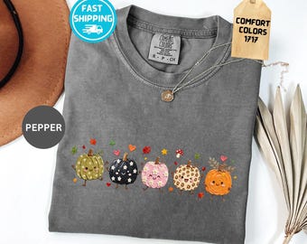 Comfort Colors® Pumpkin Doodle Shirt, Fall Pumpkins Doodle Tee, Trendy Autumn T-Shirt