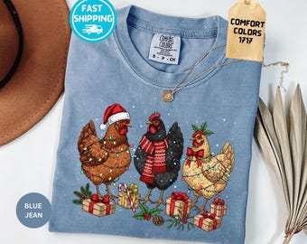 Comfort Colors® Christmas Chickens Shirt, Funny Christmas Chicken Shirt, Xmas Gift, Christmas Farm Tee