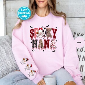 Custom Spooky Mimi Sweatshirt Halloween Grandma Sweater With Grandkids Names Personalized Gigi Hoodie