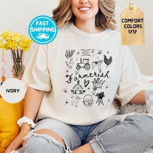 Comfort Colors ® Farmerish Shirt, Retro Farm Doodle T-Shirt, Chicken Lover Shirts, Goat Farmer Clothing, Farm Life Gift Tee