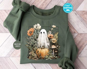 Floral Pumpkin Ghost Sweatshirt, Vintage Halloween Sweatshirt, Ghost Hoodie