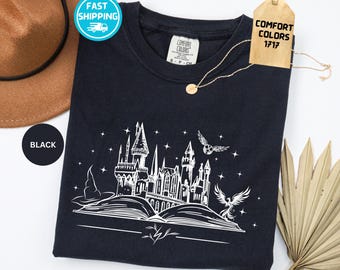 Comfort Colors® Wizard Castle Book Shirt, Magic Books Tee, Wizard School Shirts, Reader Gift