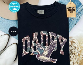 Comfort Colors Hunting Dad Shirt: Camo Duck Graphic Tee