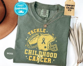 Comfort Colors® Tackle Childhood Cancer Shirt, Gold Ribbon Football Awareness Tee, Cancer Warrior T-shirt