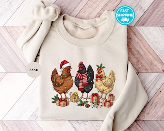 Christmas Chicken Sweatshirt, Funny Chicken Christmas Sweater, Farm Animal Holiday Gift