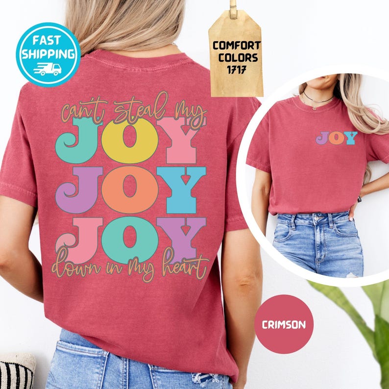 Comfort Colors Can’t Steal My Joy Shirt, Psalm 23:4 Christian Graphic Tee, Church Friend image 6