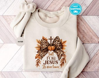 Sudadera "Enamórate de Jesús": Sudadera cristiana otoñal con lazo de leopardo
