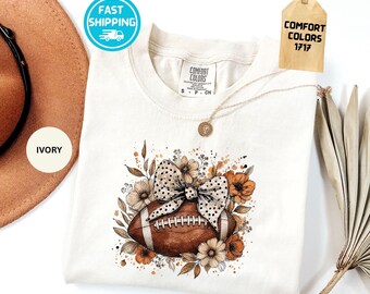 Comfort Colors®  Coquette Fall Football Shirt, Floral Football Pumpkin T Shirt, Game Day Autumn Tee