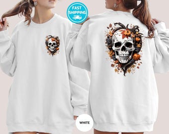 Sudadera de Halloween con esqueleto floral: sudadera con capucha de otoño espeluznante