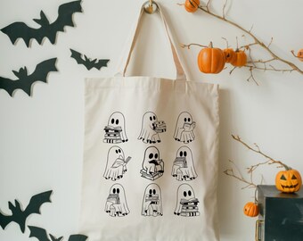 Ghost Reading, Book Lover, Bookish Canvas Tote Bag, Shopping Bag, Gift For Women, Library Bag