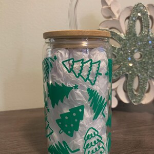 Trees, Christmas, Iced Coffee Cup, Beer Can Glass, With Lid and Straw, Gifts