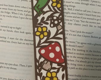 Cottagecore, Mushrooms and Frog Bookmark, Layered Cardstock Bookmark, Cute Bookmark, Bookmark with Tassel, Book Lover Gift
