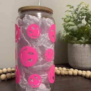 Smiley Face, Iced Coffee Cup, Beer Can Glass, With Lid and Straw, Gifts