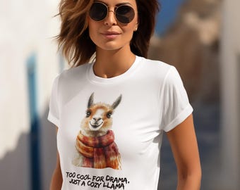 Lustiges Lama-T-Shirt, Drama-freies Alpaka-Shirt, gemütliches Tieroberteil, leichtes Baumwoll-T-Shirt, bequemes grafisches T-Shirt