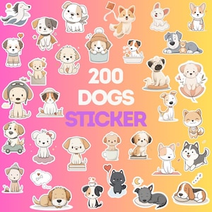 200 Cute Dog PNG Stickers Clipart | Puppy Cartoon Bundle | Transparent Background | Digital Download