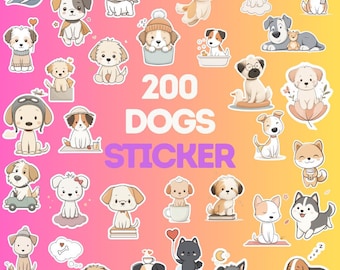 200 Cute Puppy Stickers | Cartoon Dog Clipart Bundle (Digital Download)
