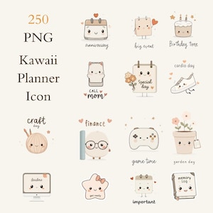 250 Kawaii Planner Icons PNG | Cute Daily Life Stickers | Pastel Clipart for Digital Planners & Journals