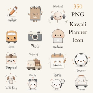 350 Kawaii Planner Icons Clipart Bundle | Cute PNG Digital Stickers for Goodnotes, Digital Planning, Journal, Scrapbooking
