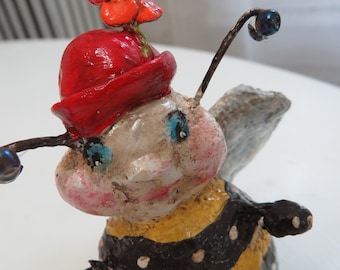 One of a kind sculpted Bee folk art vintage art doll figurine