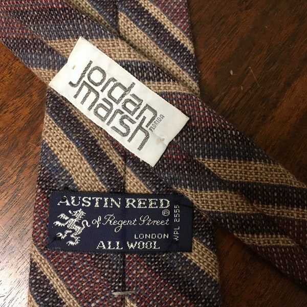 Vintage Austin Rood of Regent Street London All Wool tie beige Burgundy blue