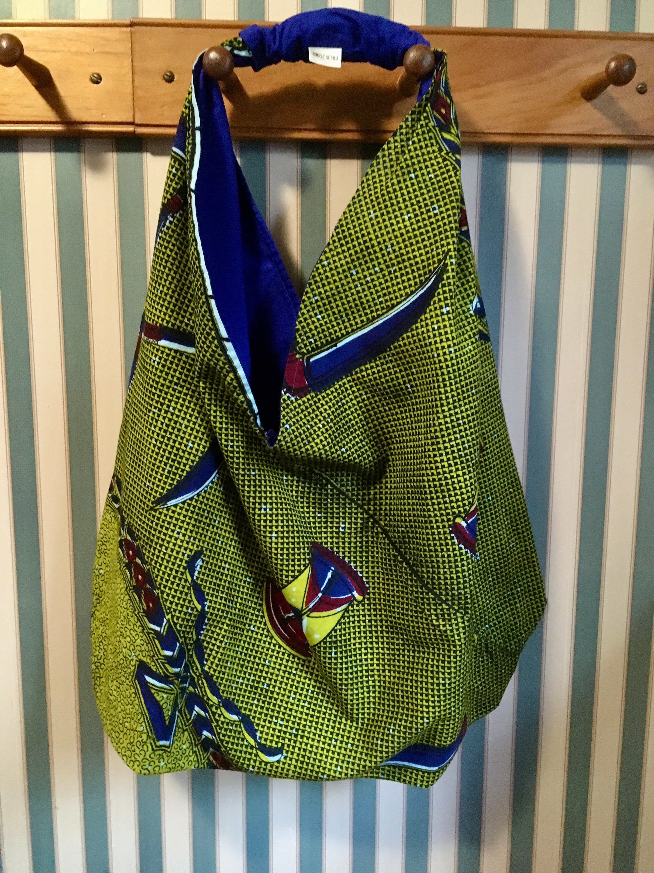 Large Origami Market Bag green print authentic African fabric | Etsy